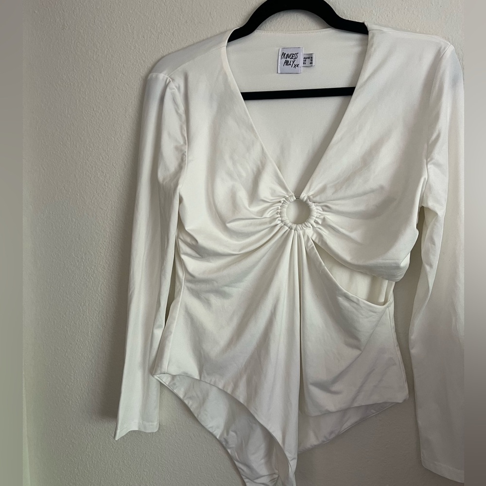 Princess Polly White Ring Detail Asymmetrical Bodysuit